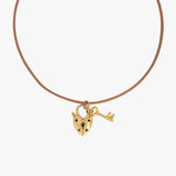 collier Cœur Cadenas Cuir